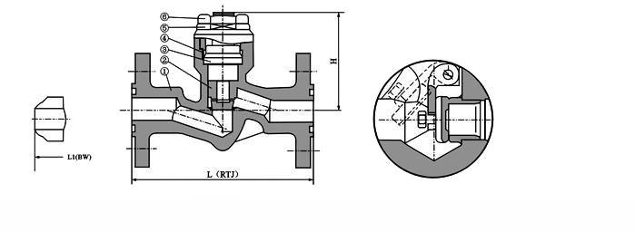 H41Y高壓自密封止回閥外形結(jié)構(gòu)圖 H61Y,H64Y高壓自密封止回閥(圖2)