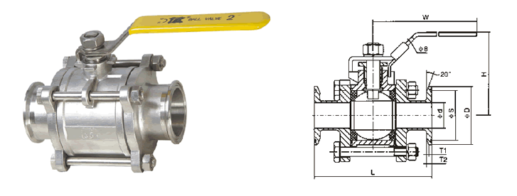 Q81F三片式卡箍球閥外形結構圖 Q81F三片式卡箍球閥(圖1)