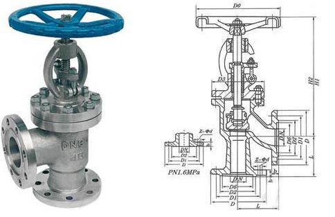 J44H法蘭角式截止閥外形結構圖 J44H法蘭角式截止閥(圖1)